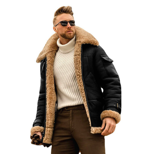 Optimize product title: Men's Mid-length Leather and Fur Jacket for Autumn and Winter