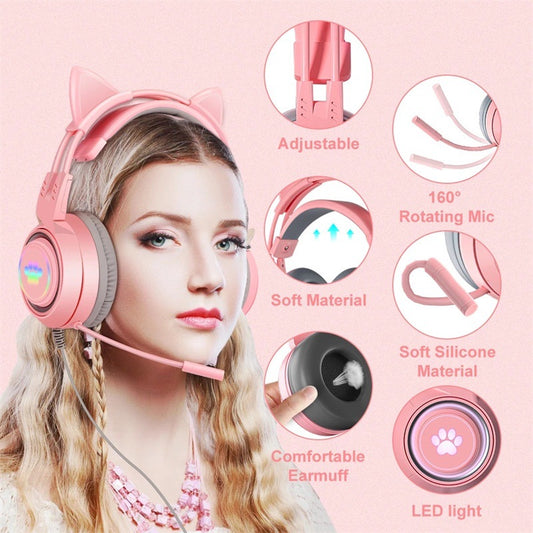 Optimize product title: SY-G5 Cat Ear Glow Gaming Headphones with Wired Connection - Popular Choice for Esports - Wholesale Available
